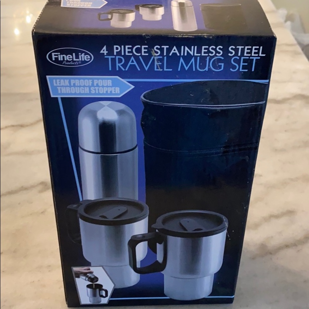4 PIECE STAINLESS STEEL TRAVEL MUG SET